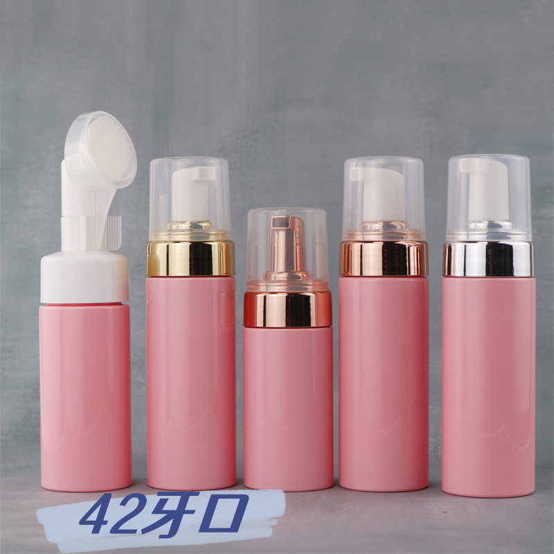 Pink Color 100ml 200ml 300ml foam bottle 250ml 500ml mousse foaming pump bottle square foam bottle pump with silicone brush