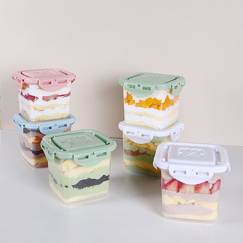 PP Snack Storage Bottle Cube Square vegetable Container fat ice cream Jar with lock lid for household