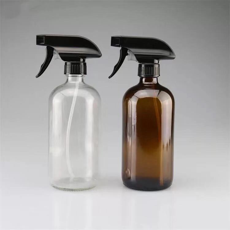 Eco friendly 500ml 16oz Amber Clear Matt Black Silicone Sleeve Empty Boston Round Plastic Spray Bottle with Trigger Spray