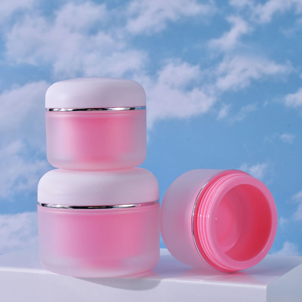 High quality 30g 50g 100g Double Wall Round Matte Clear Pink Cream Jar Facial Sleeping Plastic Butter Jar Lotion Scrub Jar