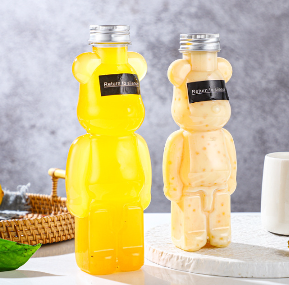 400ml 500ml 700ml Empty Plastic PET Bear Shape juice bottles unique shaped plastic juice bottles with cap
