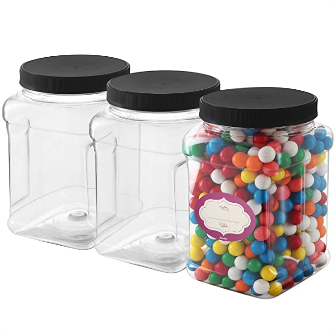 32 oz Clear Plastic Storage Containers Jars with Lids Easy Grip Handles for Pasta Cereals Nuts Powders Jerky Bulk Spices