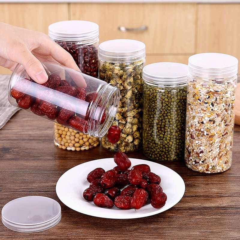 Clear Plastic Storage Jars Containers Refillable Wide Mouth Plastic Slime Storage Containers for Dry Food Peanut Butter Honey