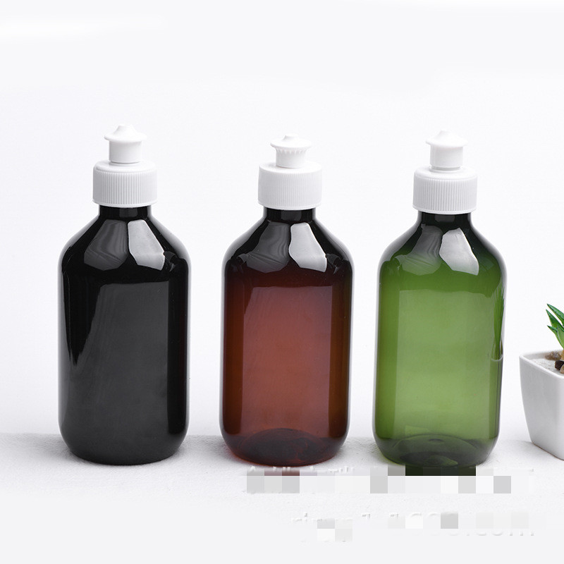 1L PET plastic empty floor cleaner bottles container Boston round green pull tab bottles for Dishwashing liquid soap cleaning