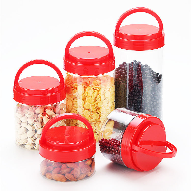 Plastic Jars With Caps Round Plastic for Kitchen Pantry-Ideal For Home Storage