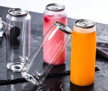 Wholesale 11oz/330ml Transparent Plastic Beverage Can with Aluminum Easy Open Pop Top Lid