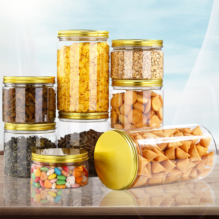 4oz 16oz 8oz plastic jars food grade containers with gold aluminium lids for food packaging