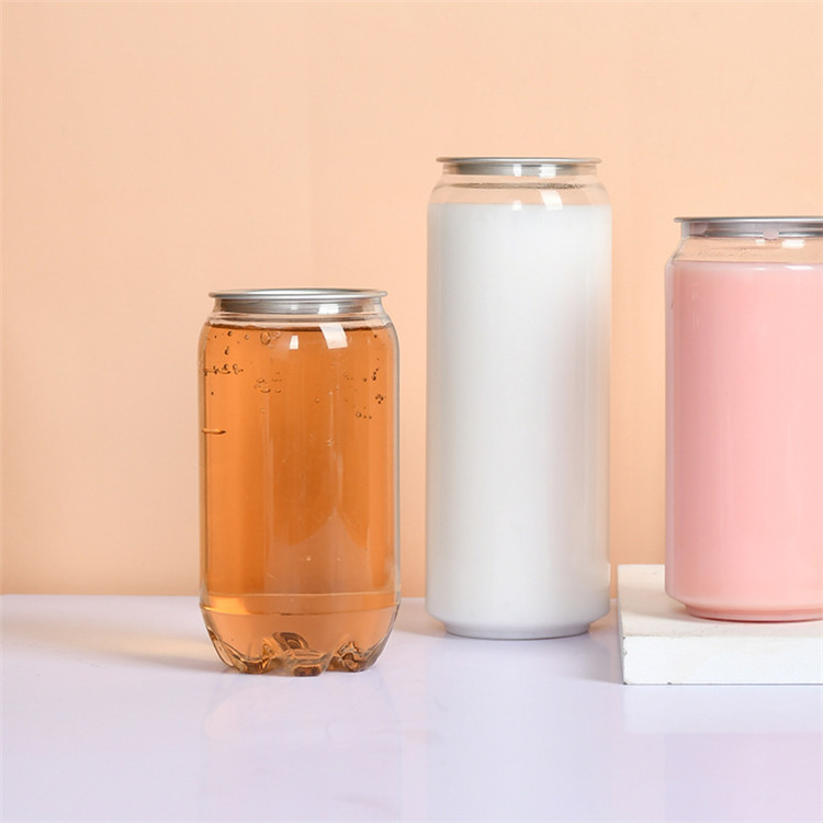 PET 350ml 450ml 550ml clear plastic cans for beer or juice with aluminum easy open lid