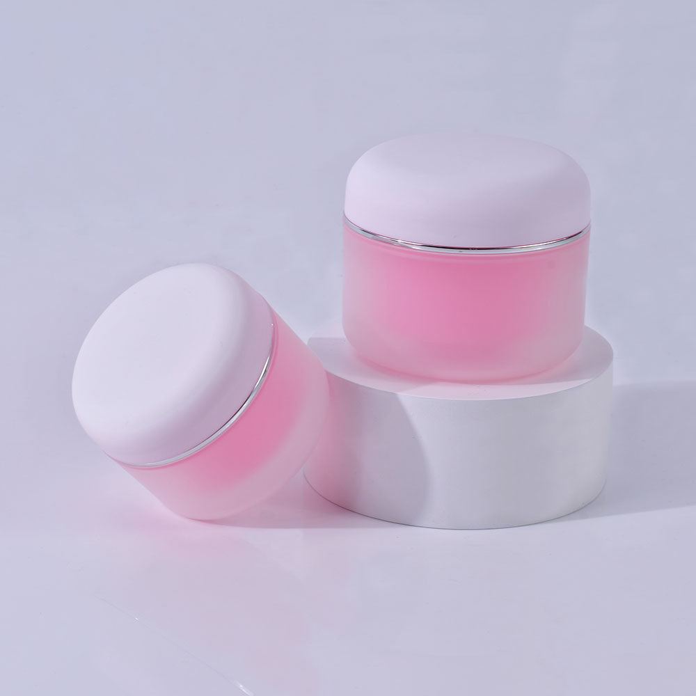 High quality 30g 50g 100g Double Wall Round Matte Clear Pink Cream Jar Facial Sleeping Plastic Butter Jar Lotion Scrub Jar